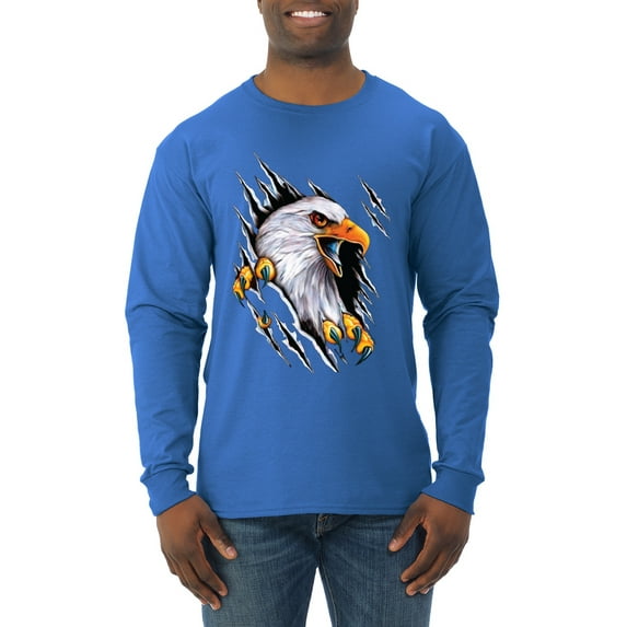 Torn Ripped Eagle Claws Animal Lover Mens Long Sleeve Shirt, Royal, Small