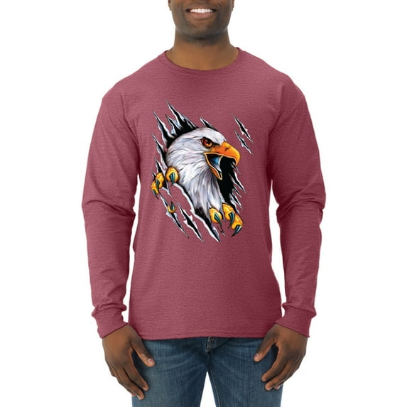 Torn Ripped Eagle Claws Animal Lover Mens Long Sleeve Shirt, Vintage Heather Red, Medium