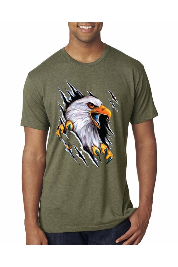 Torn Ripped Eagle Claws Animal Lover Mens Premium Tri Blend T-Shirt, Military Green, Small