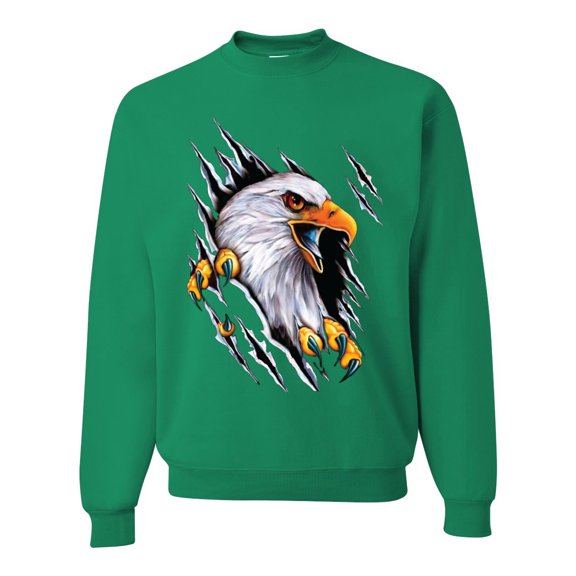 Torn Ripped Eagle Claws Animal Lover Unisex Crewneck Graphic Sweatshirt, Kelly, Large