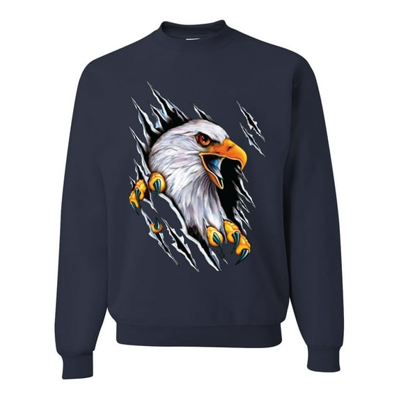 Torn Ripped Eagle Claws Animal Lover Unisex Crewneck Graphic Sweatshirt, Navy, Large