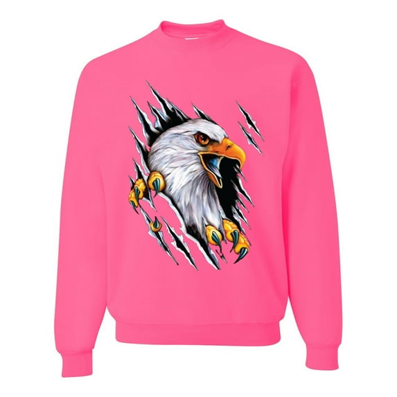 Torn Ripped Eagle Claws Animal Lover Unisex Crewneck Graphic Sweatshirt, Neon Pink, 3XL