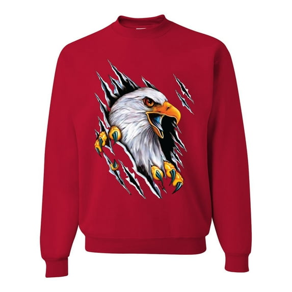 Torn Ripped Eagle Claws Animal Lover Unisex Crewneck Graphic Sweatshirt, Red, 3XL