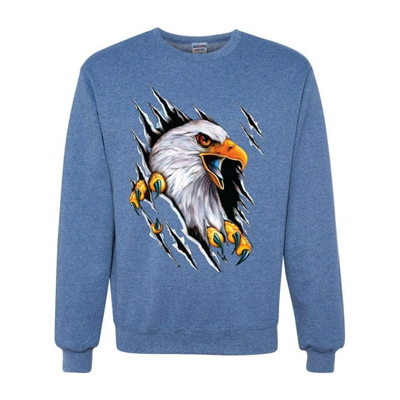 Torn Ripped Eagle Claws Animal Lover Unisex Crewneck Graphic Sweatshirt, Vintage Heather Blue, Medium