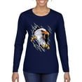 thumbnail image 1 of Torn Ripped Eagle Claws Animal Lover Womens Graphic Long Sleeve T-Shirt, Navy, Medium, 1 of 3