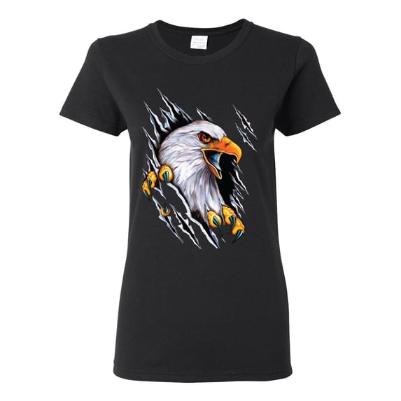 Torn Ripped Eagle Claws Animal Lover Womens Graphic T-Shirt, Black, Small