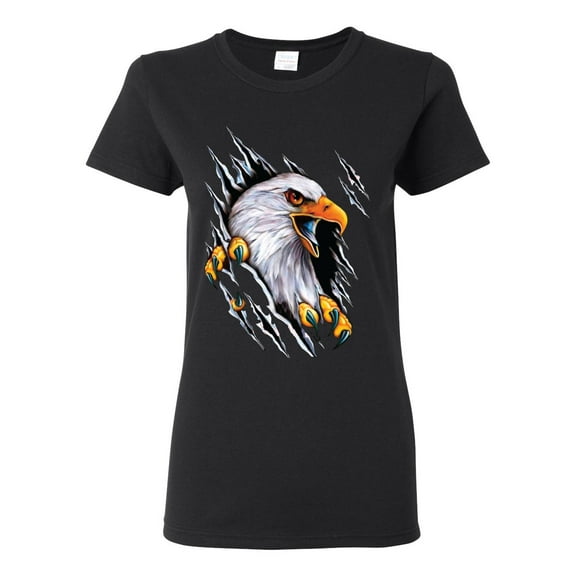 Torn Ripped Eagle Claws Animal Lover Womens Graphic T-Shirt, Black, Small