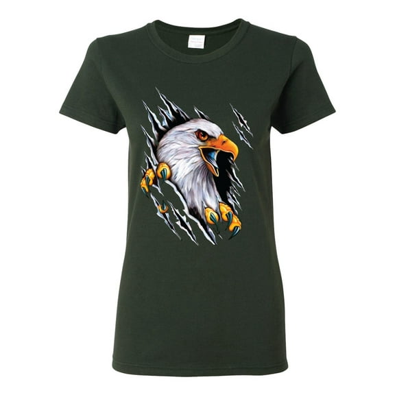 Torn Ripped Eagle Claws Animal Lover Womens Graphic T-Shirt, Forest Green, 3XL