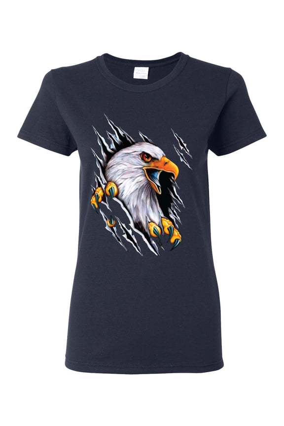Torn Ripped Eagle Claws Animal Lover Womens Graphic T-Shirt, Navy, Small