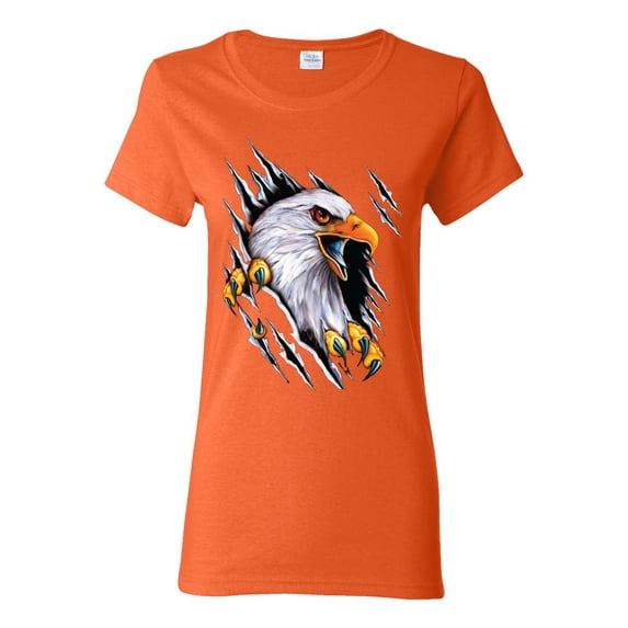 Torn Ripped Eagle Claws Animal Lover Womens Graphic T-Shirt, Orange, Large