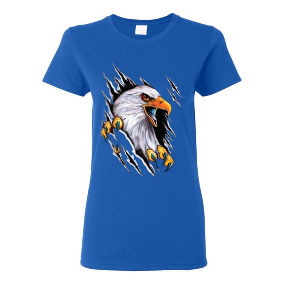 Torn Ripped Eagle Claws Animal Lover Womens Graphic T-Shirt, Royal, Large