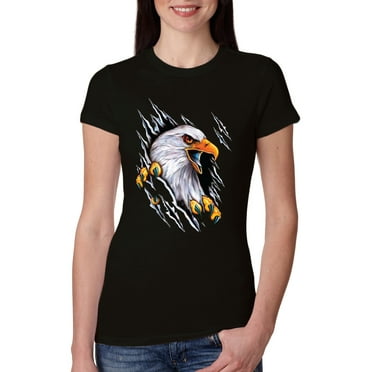 Torn Ripped Eagle Claws Animal Lover Womens Slim Fit Junior Tee, Black, Small