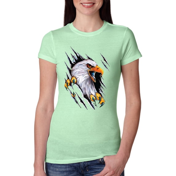 Torn Ripped Eagle Claws Animal Lover Womens Slim Fit Junior Tee, Mint, X-Large