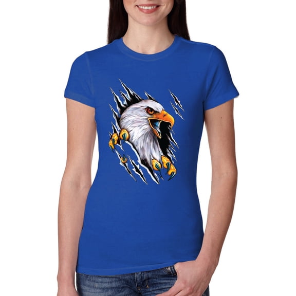 Torn Ripped Eagle Claws Animal Lover Womens Slim Fit Junior Tee, Royal, Large