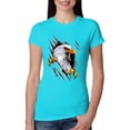 thumbnail image 1 of Torn Ripped Eagle Claws Animal Lover Womens Slim Fit Junior Tee, Tahiti Blue, Small, 1 of 3