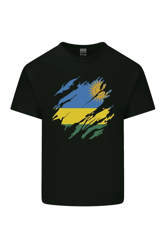 Torn Rwanda Decorative Banner Rwandan Pride Country Graphic Cotton Casual Unisex T-Shirt, up to size 5XL