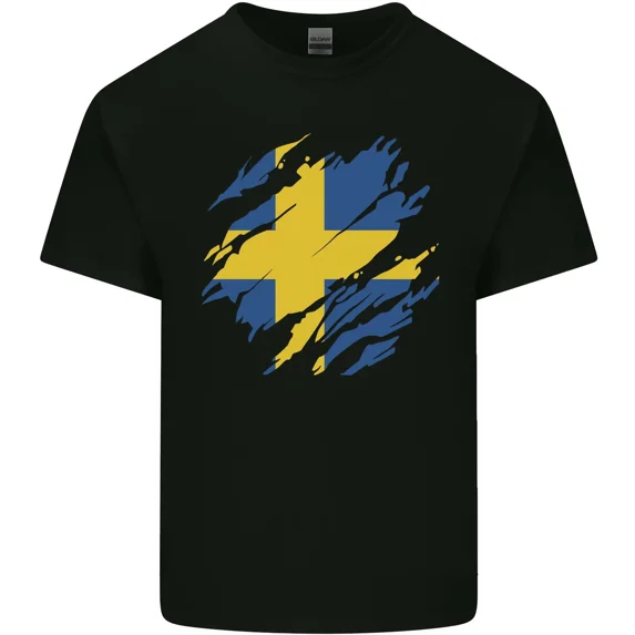 Torn Swedish Decorative Banner Sweden Pride Country Graphic Cotton Casual Top Unisex T-Shirt, up to size 5XL