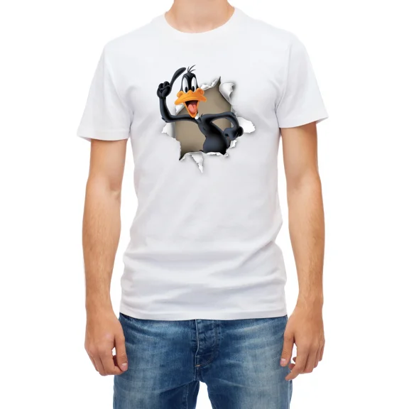 Torn effect Daffy Duck Short Sleeve White Men's t Shirt K832