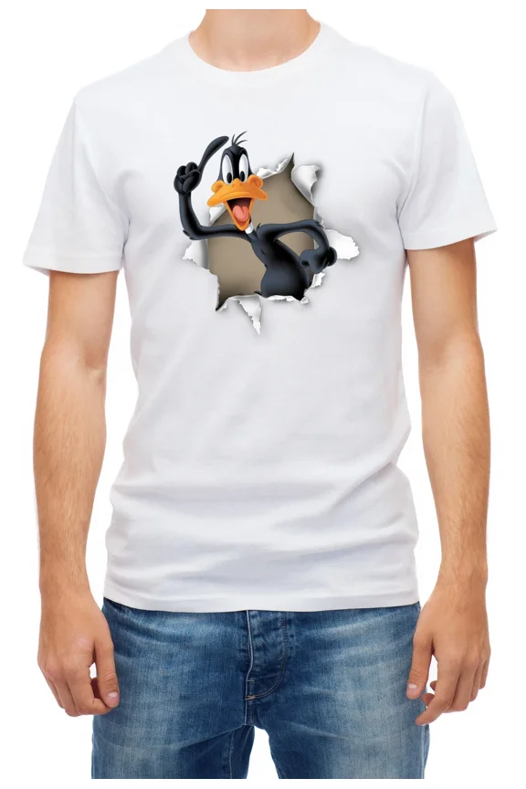 Torn effect Daffy Duck Short Sleeve White Men's t Shirt K832
