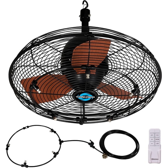Tornado 20 Inch Outdoor Ceiling Mount Fan with Pre-Installed Misting Kit  IPX4 Water-Resistant, Remote Control, 3 Speed Settings, 3300 CFM, Quiet Operation, UL Safety Listed,5 Brass Nozzles Misting