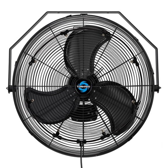 Tornado 24 Inch Outdoor Misting Wall Fan High Velocity Metal Industrial Workstation Wall Mount Fan For Commercial, Residential, Greenhouse Use TEAO Motor 3 Speed 8 Nozzles UL Safety Listed