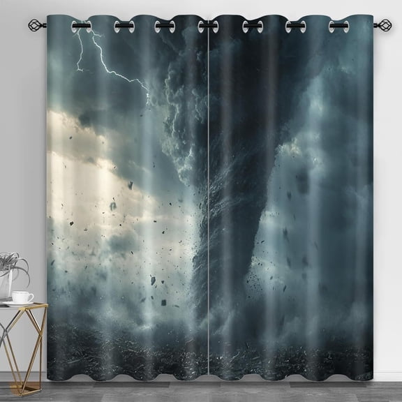 Tornado Blackout Curtains For Girls Boys Home Decor, Lightning Storm Curtains, Natural Landscape Grommet Curtain For Living Room Bedroom 52"W x 96"L (Pack of 2)