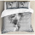 thumbnail image 1 of Tornado Duvet Cover Set King Size, Scary Thunder in a Whirlwind Sky Scenery Bad Weather Illustration, Decorative 3 Piece Bedding Set with 2 Pillow Shams, Grey Pale Grey and White, by Ambesonne, 1 of 3