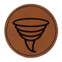 Tornado Icon 2.5" Faux Leather Round Engraved Iron-On Patch - Brown