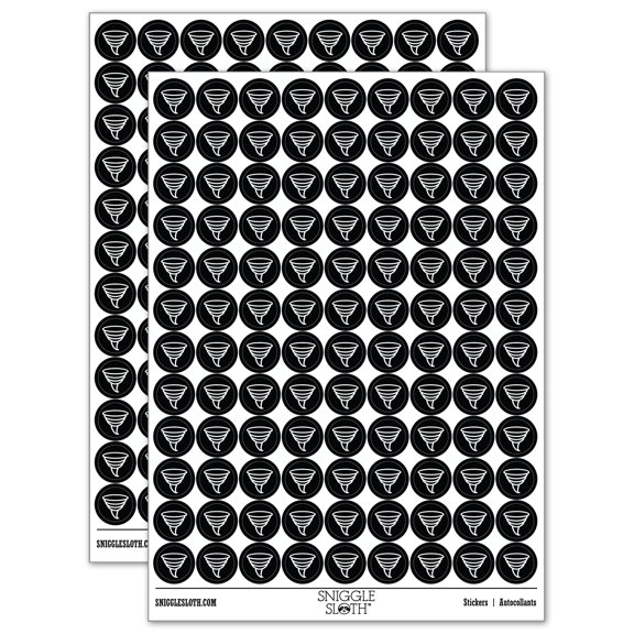 Tornado Icon 200+ Round Stickers - Black - Gloss Finish - 0.50" Size