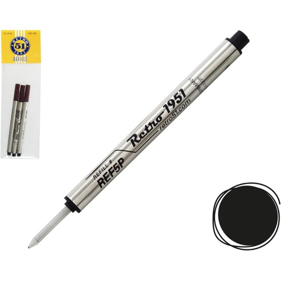 Tornado Rollerball Refill Black 3-Pack - Premium German Ink, Smooth Writing, Compatible with Tornado Pens