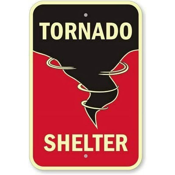 Tornado Shelter, GlowSmart™ Glow-in-The-Dark Tin Sign, Metal Sign, (Aluminum) Size: 12 x 16 inch