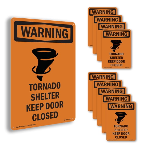 Tornado Shelter Keep With Symbol OSHA WARNING Aluminum Sign 24 Inch x 18 Inch - 10 Pack