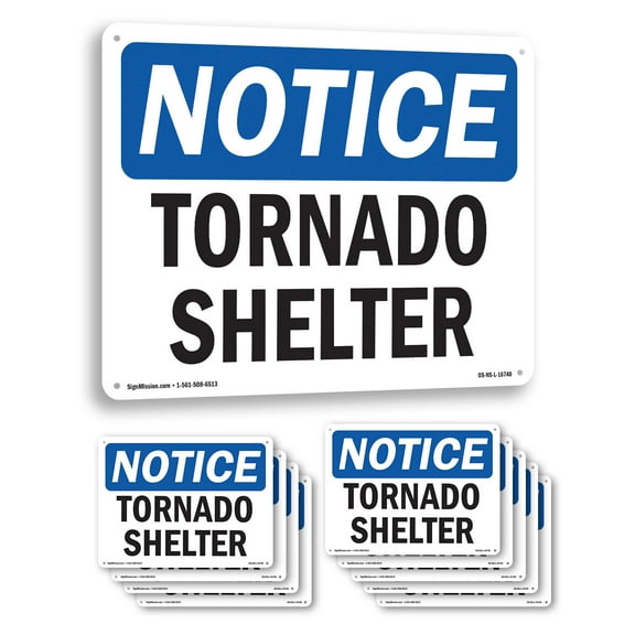 Tornado Shelter OSHA Notice Aluminum Sign 10 Inch x 7 Inch - 10 Pack