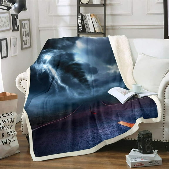 Tornado Sherpa Blanket Natural Phenomenon Fleece Throw Blanket for Kids Boys Teens Nature Disaster Plush Blanket Soft Microfiber Fuzzy Blanket for Sofa Bed Couch 40" x 50"