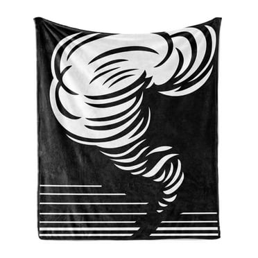 Tornado Soft Flannel Fleece Throw Blanket, Monochrome Twister Design with Stripes Weather Occurrence Themed Pictogram, Cozy Plush for Indoor and Outdoor Use, 50" x 60", Black and White, by Ambesonne