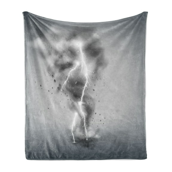 Tornado Soft Flannel Fleece Throw Blanket, Scary Thunder in a Whirlwind Sky Scenery Bad Weather Illustration, Cozy Plush for Indoor and Outdoor Use, 50" x 60", Grey Pale Grey and White, by Ambesonne