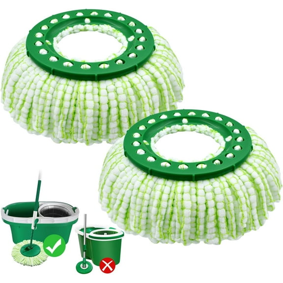 Tornado Spin Mop Head Compatible with Libman  Spin Mop System, Machine Washable & Reusable for Libman Mop Head Replacement Refill for Tornado Mop Head (2 Pack Green & White)
