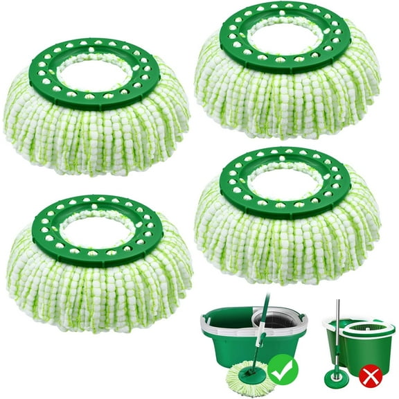 Tornado Spin Mop Head Compatible with Libman  System, Machine Washable & Reusable for Replacement Refill (4 Pack Green White)