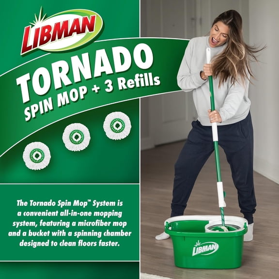 Tornado Spin Mop System with Refill Heads, Microfiber Spinning Mop and Bucket with Wringer Set for Home, Floor Cleaning of Hard-Wood, Laminate, Tile, All Surface Cleaner