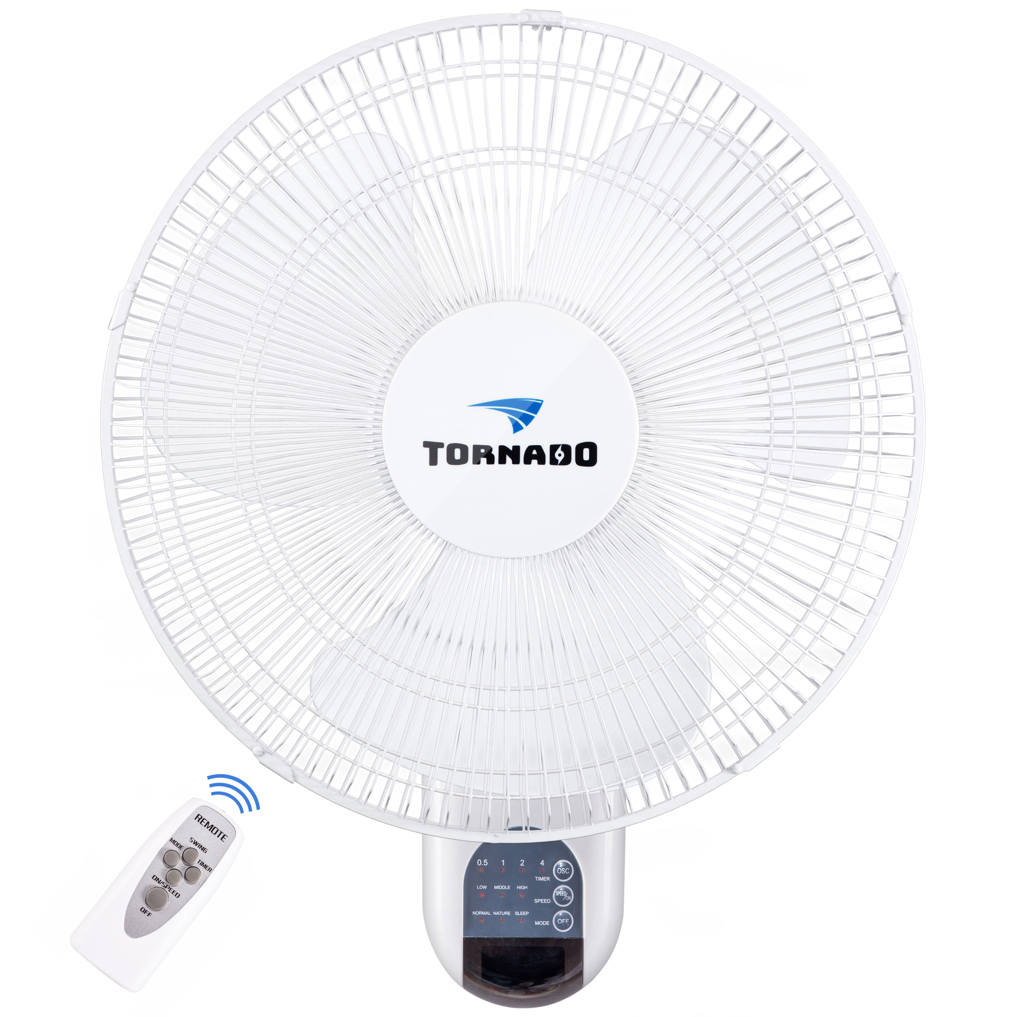 Tornado 16 Inch Industrial Indoor Wall Mount Fan, 3 Speed Settings, Remote Control and Tilt