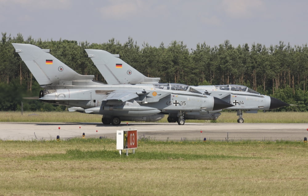 Tornado aircraft of the German Air Force at Lechfeld Airbase Germany Canvas Art - Timm ZiegenthalerStocktrek Images (18 x 12)