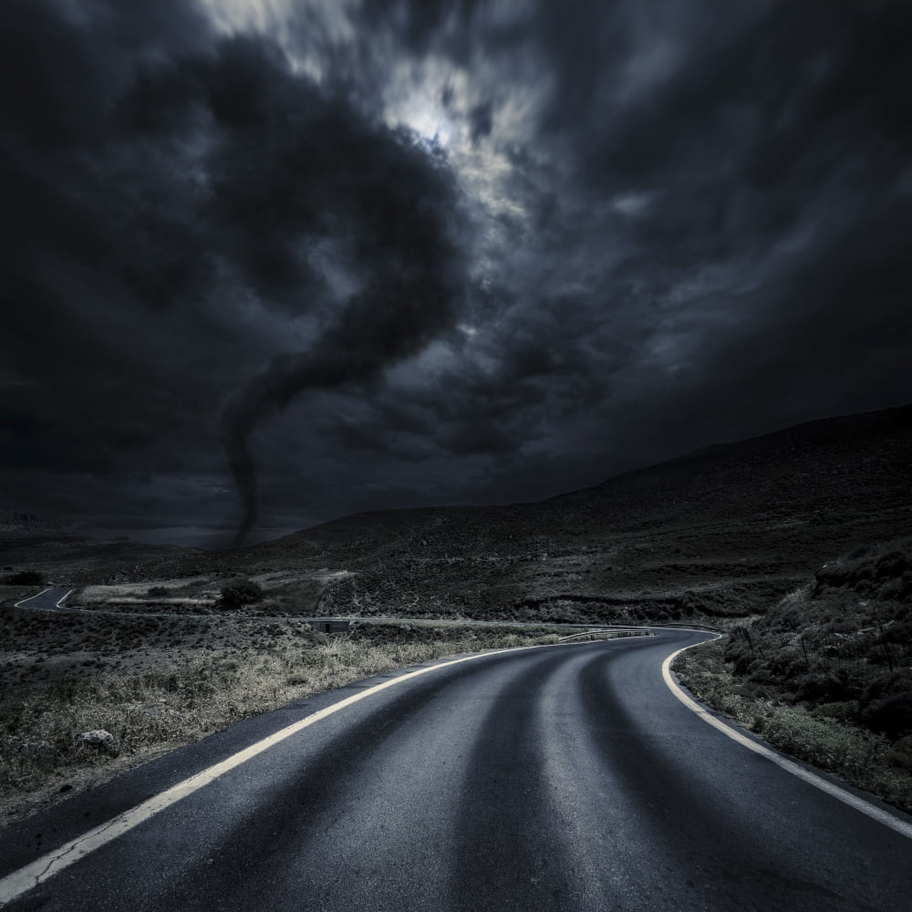 Tornado near a winding road in the mountains Crete Greece Canvas Art - Evgeny KuklevStocktrek Images (29 x 29)