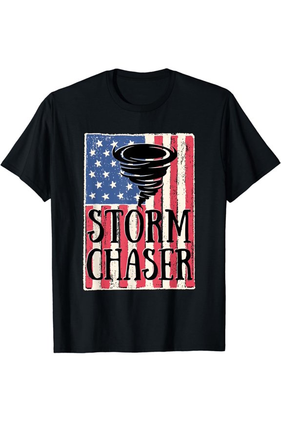 Tornado storm chaser for men gift american flag patriotic T-Shirt