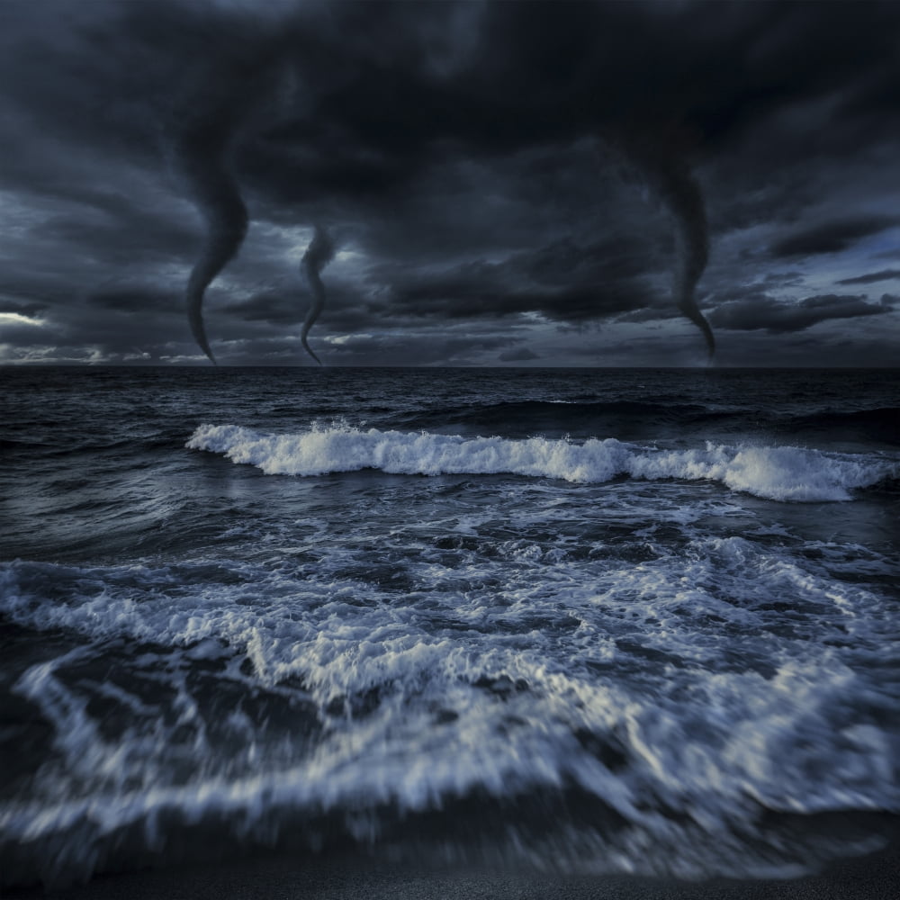Tornados in a rough sea against stormy clouds Crete Greece Canvas Art - Evgeny KuklevStocktrek Images (29 x 29)