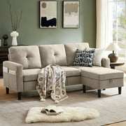 Tornama Convertible Sectional Sofa, Small L Shaped 3-Seat Couch with Reversible Chaise, Modern Linen Sofas Couches for Living Room, Apartment and Small Space