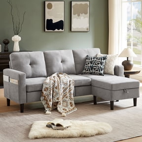Tornama Convertible Sectional Sofa, Small L Shaped 3-Seat Couch with Reversible Chaise, Modern Linen Sofas Couches for Living Room, Apartment and Small Space