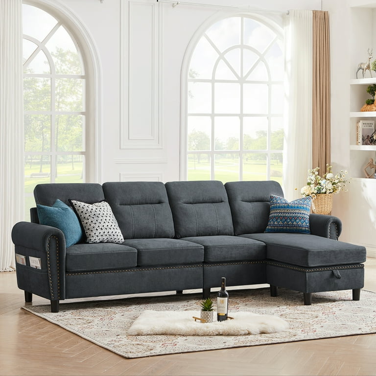 Tornama Sophisticated Linen Sink Resistant Combination Sofa with Footstool Dark Gray