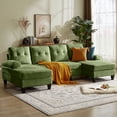 thumbnail image 1 of Tornama Linen Convertible U Shaped Sectional Sofa, Green, 1 of 13
