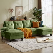 Tornama Linen Convertible U Shaped Sectional Sofa, Green