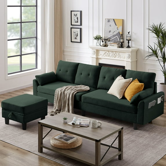 Tornama Linen Convertible U Shaped Sectional Sofa, Green